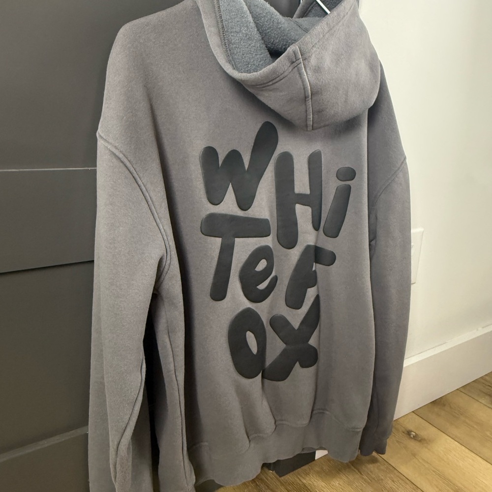 White Fox Hoodie Black Puff Lettering Dark Gray Hoodie Size S/M - Picture 4 of 7